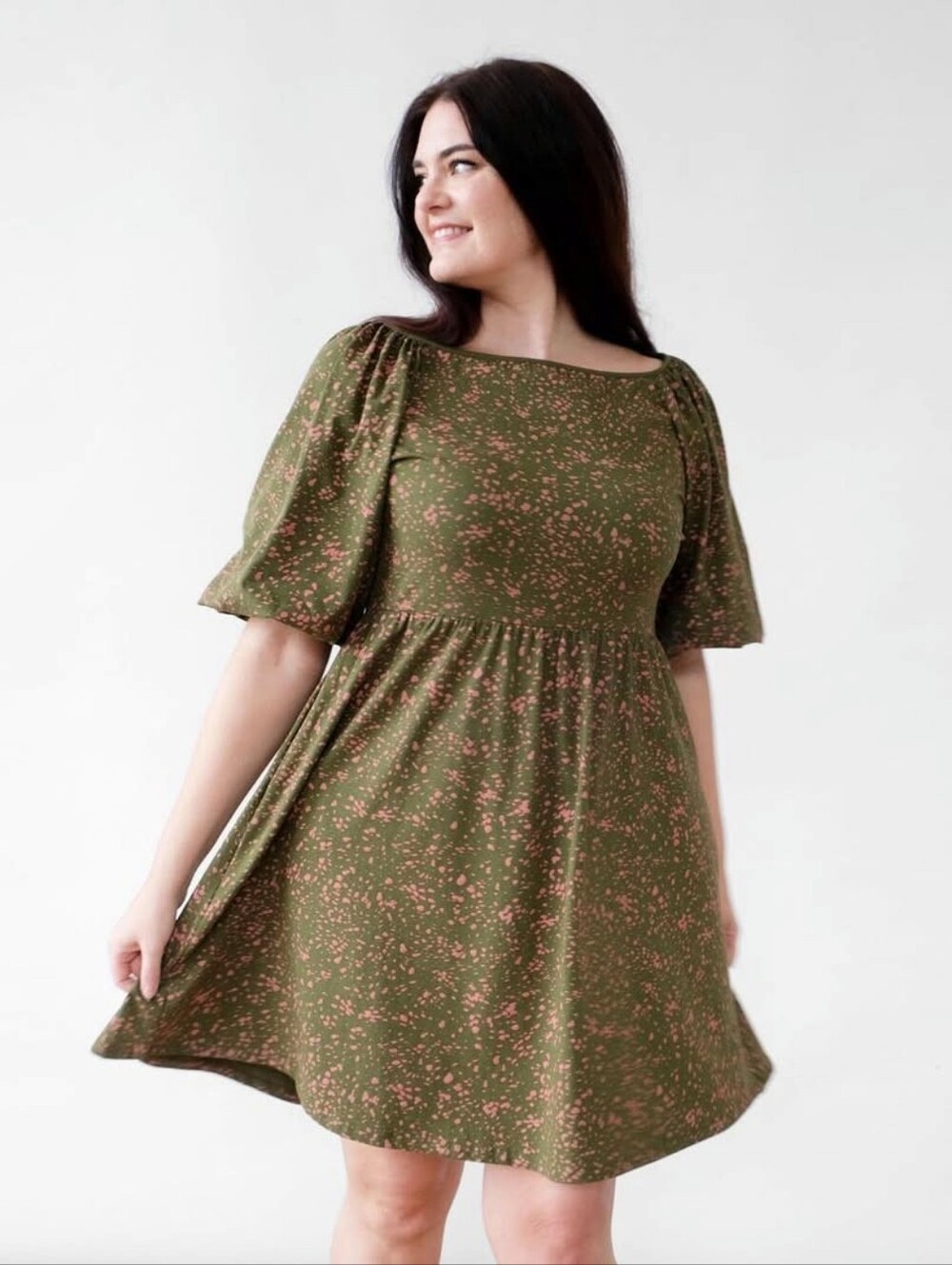 Elegantees Olive/Clay Printed Sadie Dress